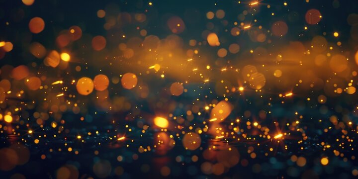 Blurry image of a dark background with yellow lights, suitable for use in presentations or designs where a mysterious atmosphere is needed