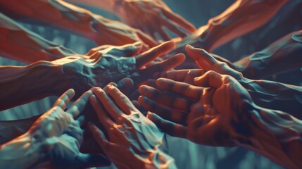 A group of people standing together with hands clasped, conveying unity and cooperation