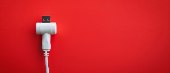 White USB plug on a vibrant red background, illustrating modern technology and connectivity.