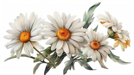 Fototapeta premium Painting featuring white flowers with vibrant orange centers