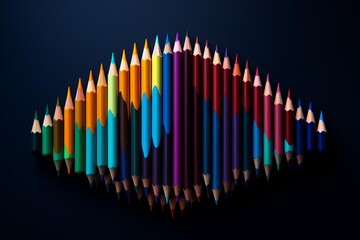 Obraz premium A detailed set of colorful pencils arranged on a dark background,