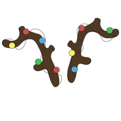 Antlers of a Reindeer with a Christmas garland in trendy Flat style isolated transparent background. Template of Deer holiday Antlers for postcard, banner, poster design. XMAS vector t-shirt print. 