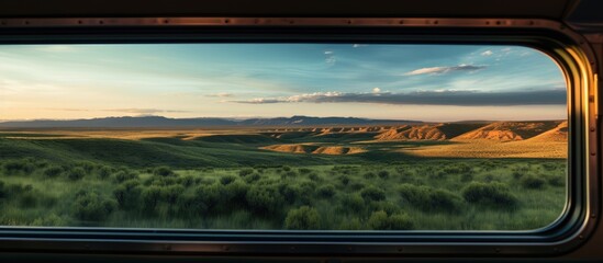 Fototapeta premium View from the train s window. Creative banner. Copyspace image