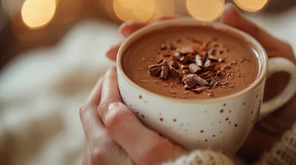 Selbstklebende Fototapeten A person enjoying a rich and creamy cup of hot chocolate © Atthasit