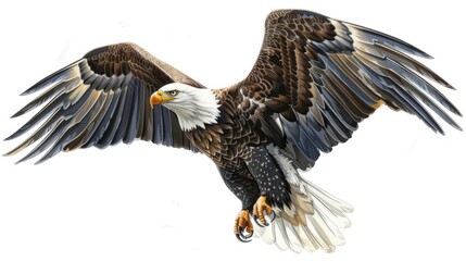 Obraz premium A bald eagle soaring through the air with its wings outstretched