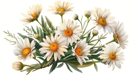 Obraz premium A bouquet of white daisies displayed on a plain white background