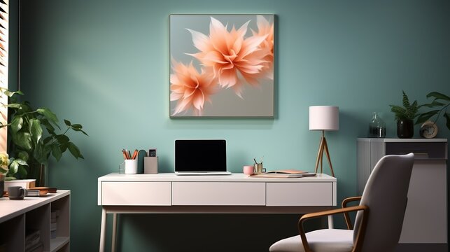 Personalized desk accessories like photo frames and motivational quotes, reflecting individuality and personality. Painting Illustration style, Minimal and Simple,