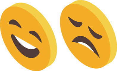 Dual emoji illustration expressing laughter and sorrow, isolated on white