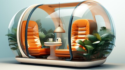 Soundproof pods for private phone calls or focused work, minimizing distractions in a bustling office environment. Painting Illustration style, Minimal and Simple,