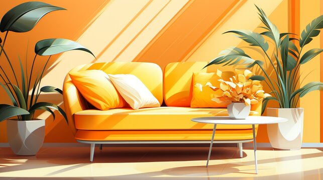 Dynamic color schemes incorporating energizing hues like orange and yellow, boosting mood and motivation. Painting Illustration style, Minimal and Simple,