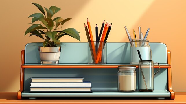 Aesthetic desk organizers and storage solutions, maximizing space efficiency and reducing clutter. Painting Illustration style, Minimal and Simple,