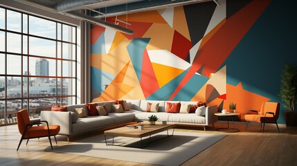 Branded company merchandise subtly incorporated into the workspace design, reinforcing corporate identity and culture. Painting Illustration style, Minimal and Simple,