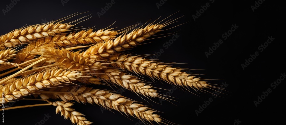 Poster ears of wheat on a black background. creative banner. copyspace image
