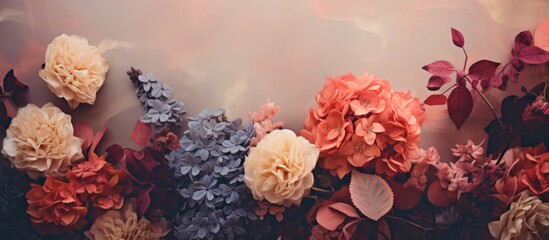 Floral background with flowers close up. Creative banner. Copyspace image
