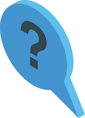 Vibrant blue 3d speech bubble with a bold question mark, using isometric design