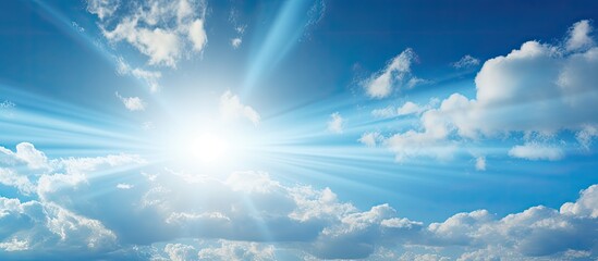 cloudy blue sky covering the sun. Creative banner. Copyspace image