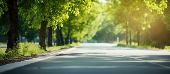 Blurred road background with the trees. Creative banner. Copyspace image