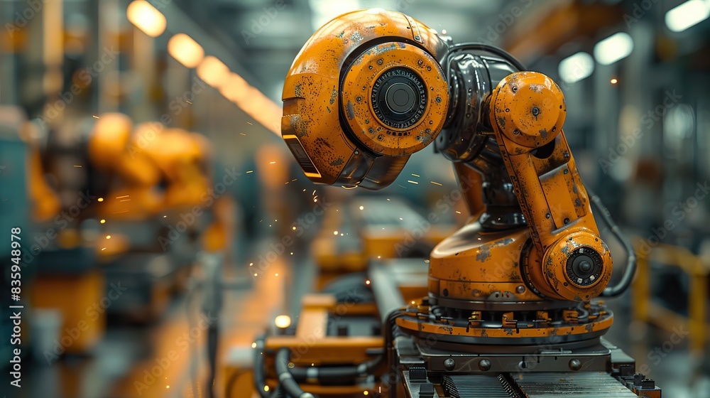 Poster control welding robotic arm system for digital industry using software connected to internet network