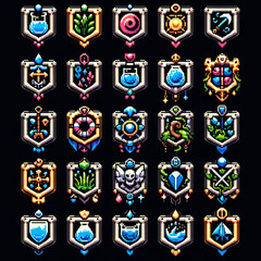 Pixel art RPG water shields collection