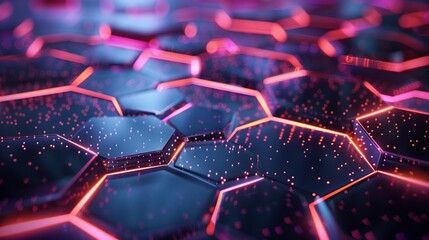 Futuristic interconnected hexagonal grids in 3D