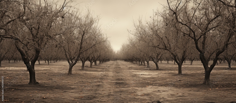 Poster View of trees in the orchard. Creative banner. Copyspace image