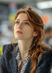 Obraz premium portrait of a beautiful redheaded woman looking up