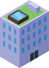 Vector illustration of a modern highrise with a pool on the rooftop in isometric view