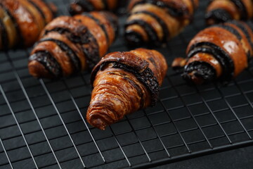 Delicious fresh baked Rugelach with chocolate filling on plate