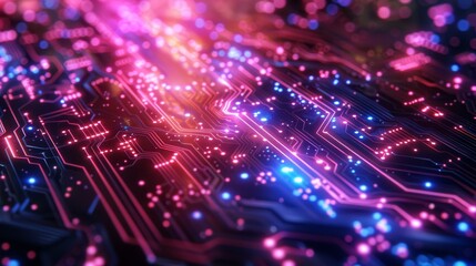 High-tech background with neon circuits and dark space for text,