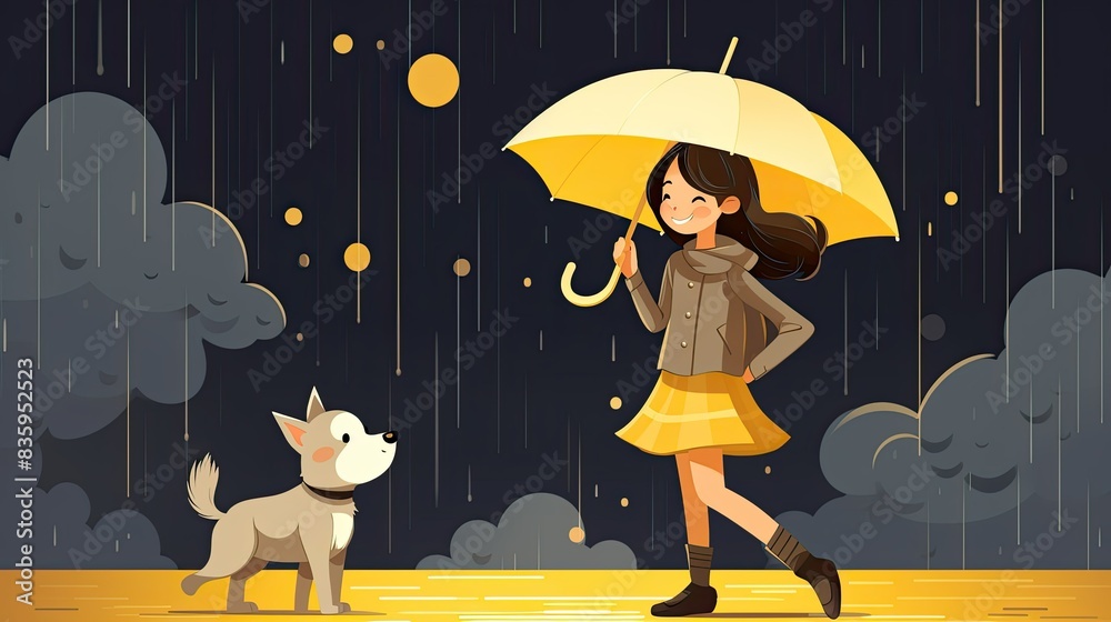 Sticker girl with umbrella