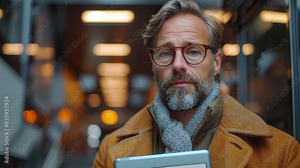 Wall mural handsome businessman using his tablet in the office. stock image