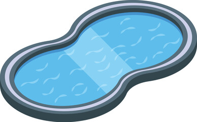 Cartoon swimming pool icon with isometric illustration and vector design, perfect for web and app use, featuring a vibrant blue water surface for leisure and recreation in the summer heat