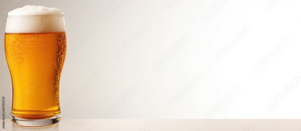 Poster hand holding a beer glass of light on white background clipping path included. creative banner. copy
