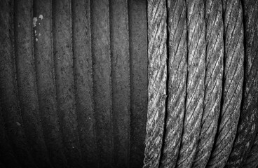 old and vintage iron cable on spool .