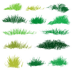 Black abstract different shapes grass or  fur and textured  thick brush textured strokes on imitation transparent background