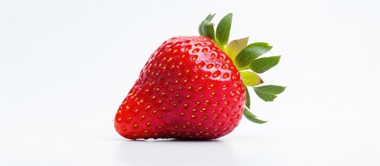 Ripe red strawberry on white background. Creative banner. Copyspace image