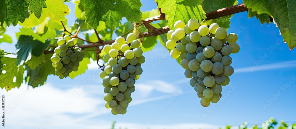 Poster grapes on a vine. creative banner. copyspace image