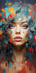 Colorful Abstract Female Portrait with Dripping Paint