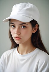 Fototapeta premium a girl in a white cap mockup