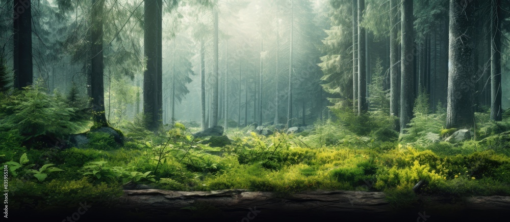 Poster forest landscape for background. creative banner. copyspace image