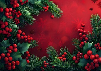 Christmas background with red background and holly