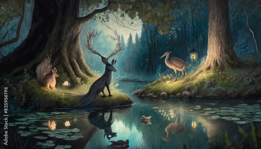 Wall mural night in the forest