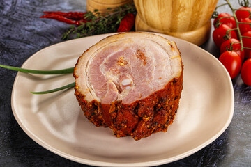 Tasty and fat smoked pork belly