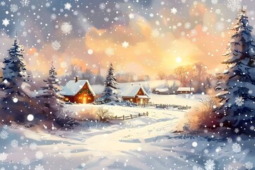 Naklejka premium Snowy village