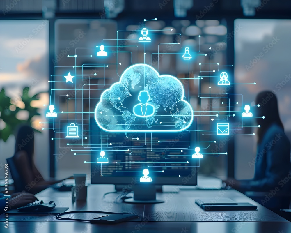 Poster cloud based project management software enabling remote team in business