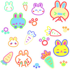 Children's cartoons with the theme of cute little bunnies and carrots. Images can be used in many ways.
