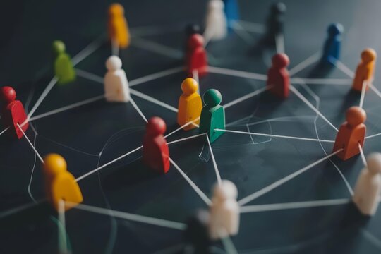 Business metaphor of teamwork showcasing diverse people connected in a unified manner to illustrate employee collaboration and partnership