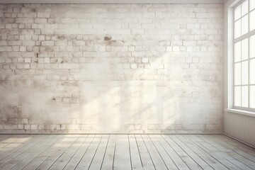 Fototapeta premium Empty room with white brick wall and wooden floor.