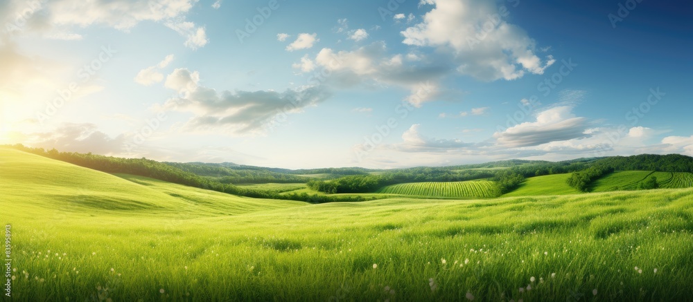 Poster green fields in the countryside. creative banner. copyspace image