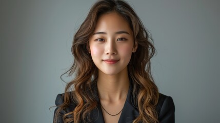 Fototapeta premium young asian business woman smiling to camera standing pose on isolated white background female in suit portrait shot in studio. stock image